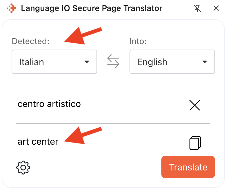 webpage text translated using highlight and right-click
